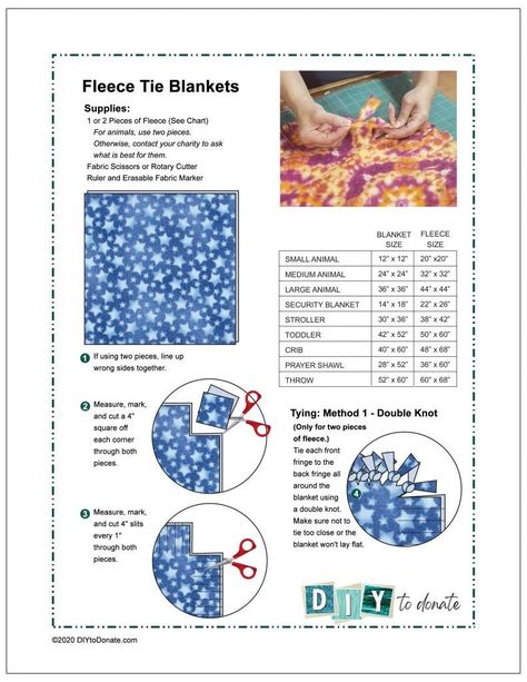 Tie Fleece Blanket Sizes, Tye Blankets Diy, Tie Knot Blanket Measurements, Kids Fleece Blankets, Blanket Diy Sew, Diy Tie Knot Blanket, Making Blankets No Sew, Tye Blankets Fleece, Twist Tie Blanket