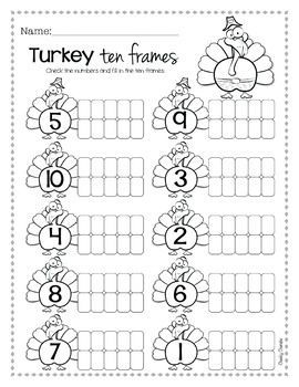 *****FREE***** Thanksgiving - Ten Frame Thanksgiving Number Activities Preschool, November Homeschool, Thanksgiving Math Kindergarten, Dinosaur Preschool, Color By Letter, Thanksgiving Math Worksheets, No David, First Grade Freebies, Thanksgiving Lessons