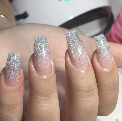 Silver Ballerina Nails, Basic Glitter Nails, Nye Nails Coffin, Silvester Nails, Nails Acrylic Prom, Acrylic Prom Nails, Prom Nails Black, Prom Nails Blue, Red Prom Nails