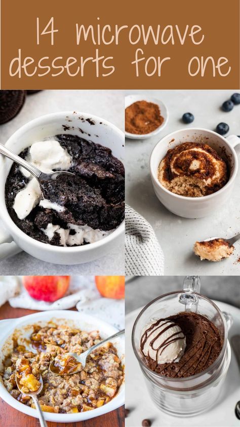 Quick microwave desserts for one are a godsent. They are easy to throw together and bake in the microwave in less than 10 minutes. They also use a lot fewer ingredients than a regular large batch dessert made in the oven. Here you will find some fan-favorite microwave desserts for one! Quick Microwave Dessert, Desserts For One, Brownie Mug Cake, Microwave Desserts, Brownie Mug, Mug Dessert Recipes, Dessert For One, Single Serve Brownie, Microwave Mug Recipes