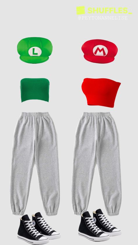 Bsf Ideas, Luigi Halloween Costume, Fun Halloween Outfits, Mario Und Luigi, Bite Mark, Carnaval Outfit, Matching Costume, Bff Stuff, Halloween Fits