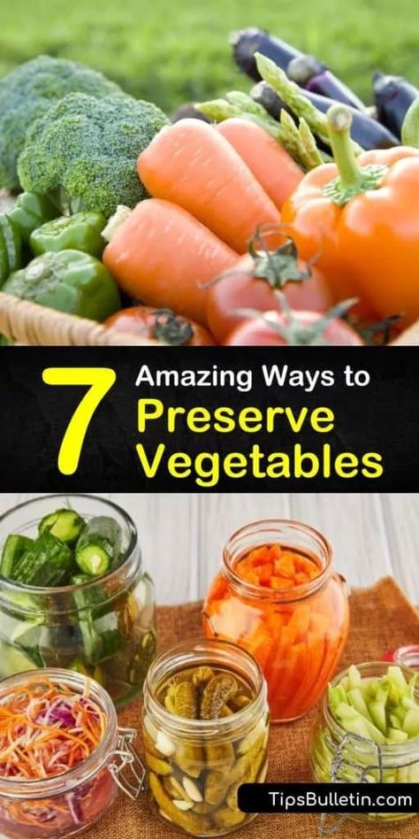 Pickled veggies are just one preservation method. We show you how to use a pressure canner, dehydrator, water bath, and freezer to preserve your fresh veggies. Blanching and lemon juice both help prevent browning and maintain color. #vegetablepreservation #preserve #veggies #preservingvegetables How To Can Veggies, Vegetable Preserving, Preserve Vegetables, Food Preps, Canned Veggies, Homestead Diy, Preserving Vegetables, Low Acid Recipes, Pickles Recipe