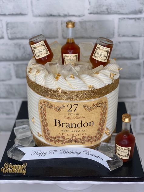 Hennessy Cake, Alcohol Birthday Cake, Happy 27th Birthday, 27th Birthday, Custom Birthday Cakes, 35th Birthday, Cake Decorating Videos, French Vanilla, Jack Daniels Whiskey Bottle