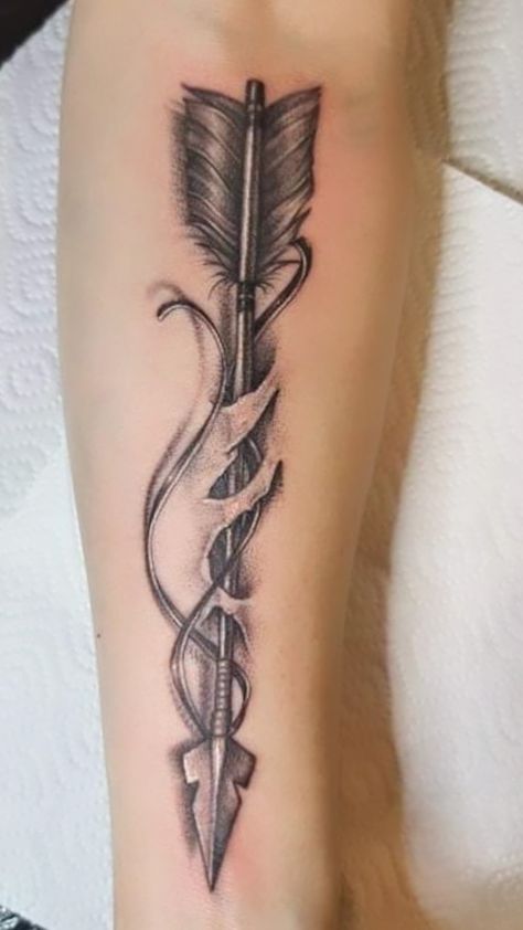 Bow Arrow Tattoos, Mens Arrow Tattoo, Arrow Forearm Tattoo, Archer Tattoo, Arrow Tattoos For Women, Tattoo Font For Men, Indian Feather Tattoos, Arrow Tattoo Design, Forearm Band Tattoos