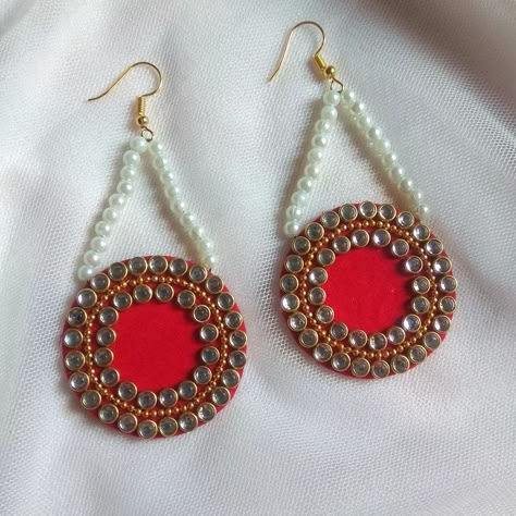 Fabric jewellery Febric Jwellary, Cardboard Earrings, Fabric Earring, Navratri Jewellery, Diy Earrings Materials, Diy Earrings Easy, Earrings Diy Handmade, Hand Painted Necklace, Diy Fabric Jewellery