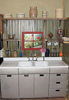 small rustic kitchen makeover, diy, home decor, how to, kitchen backsplash, kitchen design, painted furniture, repurposing upcycling, rustic... Small Rustic Kitchens, 1920s Kitchen, Metal Kitchen Cabinets, Kitchen Diy Makeover, Diy Backsplash, Rustic Kitchen Design, Cabin Kitchens, Primitive Kitchen, Antique Kitchen