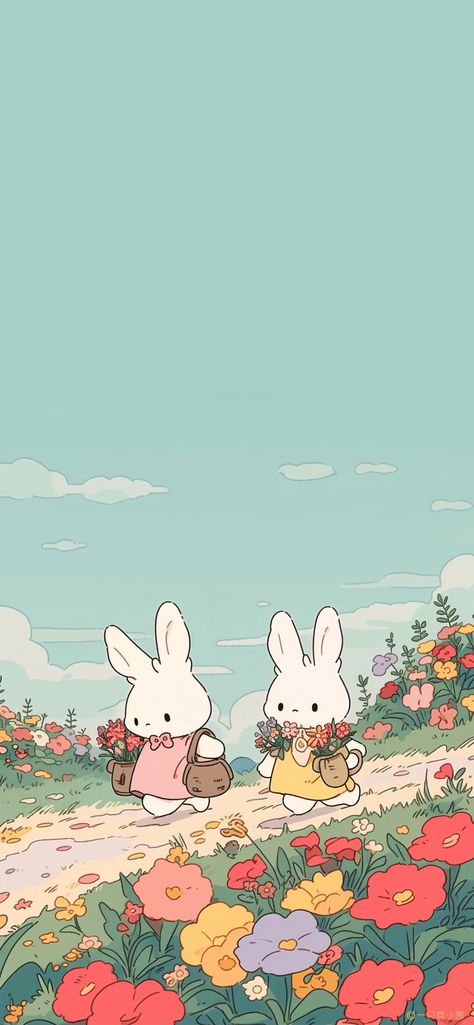 동화 삽화, Cocoppa Wallpaper, Art Mignon, Ipad Wallpapers, White Rabbits, Flower Background, Wallpapers Iphone, Dessin Adorable, Cute Patterns Wallpaper