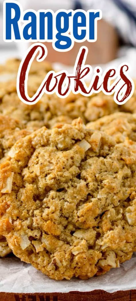 Cookies With Rice Krispies, Cowboy Cookies Recipe, Cornflake Recipes, Recipe With Corn, Ranger Cookies, Cowboy Cookie Recipe, Flake Recipes, Cornflake Cookies, Cowboy Cookies