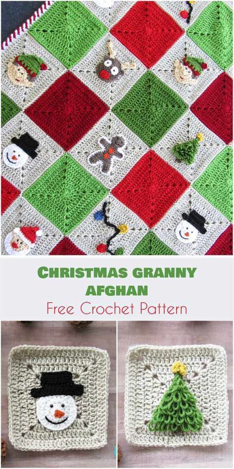 Christmas Granny Afghan [Free Crochet Pattern] Follow us for ONLY FREE crocheting patterns for Amigurumi, Toys, Afghans and many more! Christmas Granny Squares Free, Christmas Granny Square Crochet Patterns Free, Free Crochet Square Patterns, Crochet Christmas Trees Free, Granny Square Christmas, Christmas Crochet Blanket, Crocheted Christmas, Crocheting Patterns, Crochet Xmas