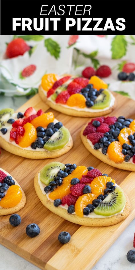 Easter Egg Fruit Tart, Easter Fruit Cookie Pizza, Fruit Pizza Easter, Fruit Cookies Decorated, Easter Baked Goods, Easter Fruit Pizza, Egg Fruit Pizza, Fruit Pizza With Cream Cheese, Easter Egg Fruit Pizza