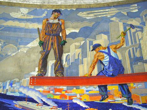 union terminal mosaics | Below are mosaic murals on the walls of the Cincinnati Union terminal Adolf Von Menzel, Winold Reiss, Art Deco Mural, Gothic Noir, World Map Mural, Works Progress Administration, Industrial Paintings, Map Murals, Baseball Park