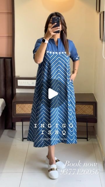 Jyotie's Collection on Instagram: "Price 1195/-(shipping extra)  "Effortlessly chic: This indigo one-piece with pockets is your go-to for summer vibes."  Fabric cotton Sizes  42 to 46   DM on 9377126056  JYOTIES COLLECTION 16, PRIMATE,  OPP. MOTHER MILK PALACE, JUDGES BUNGLOW CROSS ROAD, BODAKDEV,  AHMEDABAD - 380054  #jyotiescollection #weddingcollection#trending#cord sets#lovethisstyle#embroidered #onlineshoppingindia#shippingalloverindia#reelitfeelit" Ladies Kurties Design, Indigo Kurti Designs, Kurti Designs Cotton, Trending Kurti Designs, Cross Road, Mother Milk, Ladies Wear, Online Shopping India, Clothes Horse