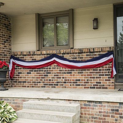 It’s true, this large patriotic bunting is perfect for you! A great addition to your memorial day or Fourth of July décor, this large bunting is ideal for draping over a patio railing or hanging up high on a front porch. Sturdy and star-spangled, this classic Americana bunting is a festive addition to your deck décor! | Arlmont & Co. Skak Nylon 2 x 20 ft. Bunting | 18 H x 240 W in | Wayfair Memorial Decorations, Parade Float Decorations, Patriotic Bunting, Patio Railing, Floating Decorations, July Ideas, Cozy Dog Bed, Fourth Of July Decor, Classic Americana