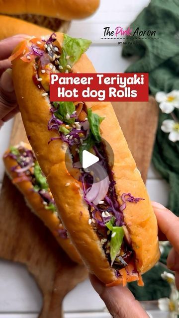 Jalpa Gada on Instagram: "PANEER TERIYAKI HOT DOG ROLLS   INGREDIENTS TO MAKE THE ROLL  * Bread Rolls 2  * Paneer 1 cup * Garlic 3 to 4 Cloves  * Coriander stem 1 tbsp * Sesame seeds 1 tbsp * Oil 2 tbsp * Salt to taste  * Soy 1 tbsp * Ricewine Vinegar 1 tbsp * Coriander 1 tbsp  For the Salad  * Carrot 1  * Cabbage 1/2 cup * Onions 1/4 cup * Salad leaves 1/2 cup * Salt a pinch   For garnish * Cheese 2 cubes  * Sesame seeds   Hot dog, paneer, rolls, teriyaki paneer, snack recipe" Paneer Snacks, Salad Carrot, Hot Dog Rolls, Salad Leaves, Bread Roll, Tofu Recipes, Bread Rolls, Sesame Seeds, Paneer