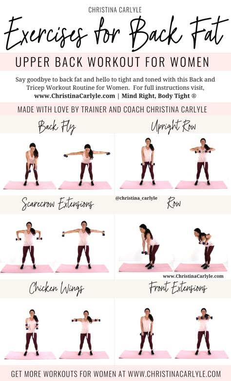 Back Fat Workout For Women that helps burn fat and tighten and tone the back by trainer Christina Carlyle. https://christinacarlyle.com/back-workout-women/ Tricep Workout Routine, Arm Workout Challenge, Arm Workout Gym, Arm Workout Routine, Resistance Band Arm Workout, Arm Workout For Beginners, Free Weight Workout, Weights Workout For Women, Flabby Arm Workout