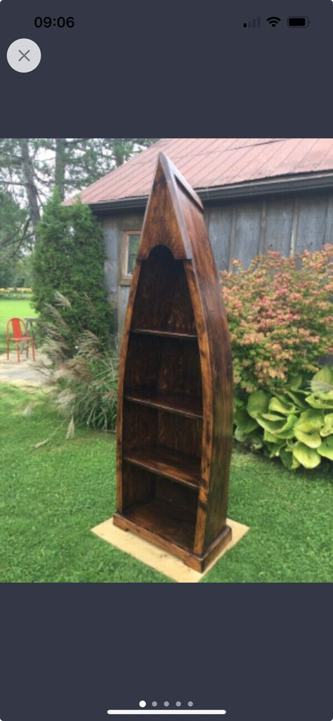 Canoe Repurpose Ideas, Canoe Bookshelf, Canoe Shelf, Bookshelves, Shelves