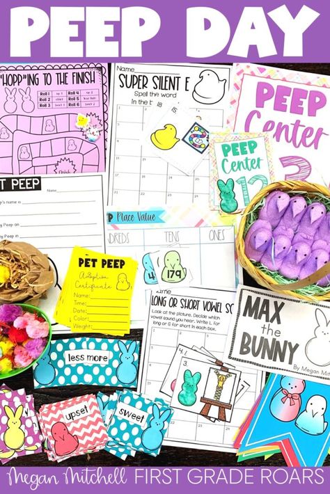 To Peep or not to Peep - First Grade Roars! Easter Centers First Grade, Peep Day First Grade, Peep Day Activities, Easter First Grade, Peeps Activities, Playing Preschool, Peeps Crafts, Random Holidays, Place Value Cards