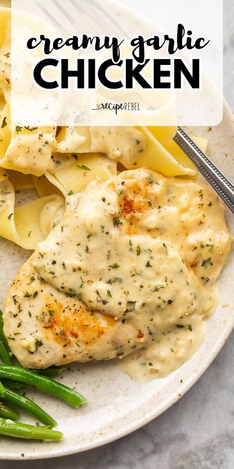 Whip up this easy homemade meal! You're just 20 minutes away from this Creamy Garlic Chicken. Simmered in a rich, flavorful garlic cream sauce, this boneless skinless chicken breast recipe is a quick weeknight dinner you'll surely love! Boneless Chicken Breast Recipes Oven, Boneless Skinless Chicken Breast Recipe, Boneless Skinless Chicken Recipes, Boneless Chicken Breast Recipes Easy, Boneless Skinless Chicken Breast Recipes, Chicken Breast Oven Recipes, Skinless Chicken Breast Recipes, Garlic Sauce For Chicken, Chicken Boneless Breast Recipes