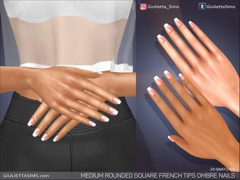 French Tips Ombre, Square French Tips, Cc Nails, Sims 4 Nails, Sims 4 Couple Poses, The Sims 4 Custom Content, Pelo Cafe, Sims 4 Piercings, Square French