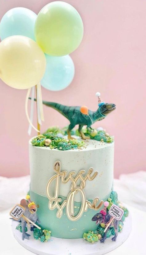 Aesthetic Dinosaur Cake, Colourful Dinosaur Cake, Dinosaur Sprinkle Cake, Watercolor Dinosaur Cake, Blue And Green Dinosaur Cake, 1st Birthday Cake Dinosaur, Rainbow Dinosaur Cake, Buttercream Dinosaur Cake, 3 Rex Birthday Cake