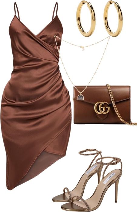 proom Outfit | ShopLook Brown Party Dress, Brown Dresses Formal, Farewell Dresses, Dress Styling, Mommy Outfits, Party Fits, Effortlessly Chic Outfits, Prom Style, Cowl Neck Dress