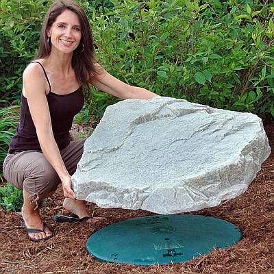 Septic Tank Covers, Artificial Rocks, Fake Rock, Faux Rock, Back Garden Design, Lawn Edging, Landscape Plans, Small Yard, Diy Landscaping