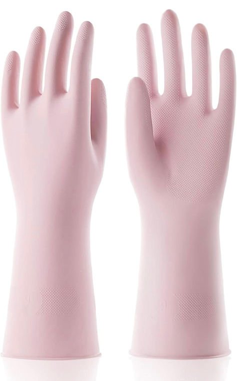 Reusable Rubber Cleaning Gloves, Non-Slip Grippy Long with Flocked Cotton Liner, Flexible Durable & Waterproof Dishwashing Gloves, Pink Gloves, Dish Washing, Cleaning Gloves, Latex Gloves, Rubber Gloves, Kitchen Gloves, Gardening Gloves, Rose Scented Products