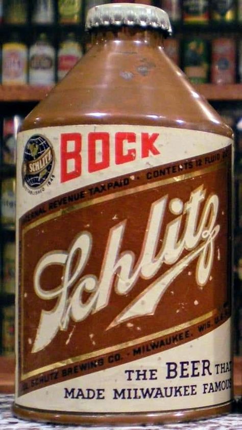 Schlitz Bock Beer , Milwaukee WI > rare , early 40's crowntainer (1 of 3 known) Wine Ads, Beer Can Collection, Beer Ads, Old Beer Cans, Budweiser Clydesdales, Beer Stickers, Schlitz Beer, Beer Ad, Brewing Process