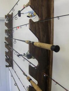 Fishing Pole Storage, Fishing Pole Holder, Fishing Rod Storage, Fishing Rod Rack, Fishing Room, Rod Holders, Rod Rack, Fishing Diy, Fishing Rod Holder