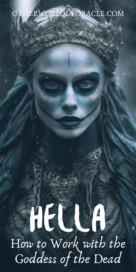 Hel Norse Goddess Costume, Goddess Hel Tattoos, Goddess Hel Norse Mythology, Hel Goddess Mythology, Hel Goddess Tattoo, Hel Tattoo Norse Mythology, Goddess Hella, Pagan Makeup Witch, Volva Norse Witch