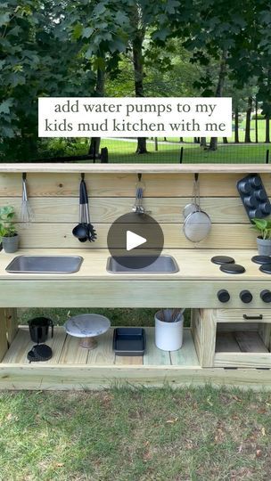 64K views · 3.6K reactions | How COOL is this?🚰😊adding WATER PUMPS to my DIY outdoor MUD KITCHEN was the best idea ever!! Find tutorials and product links to this adorable outdoor kids DIY in my mud kitchen highlights and follow along to see what I do next! 

#mudkitchen #waterpump #kidsplay #diykids #montessoriathome | Homain Interior | yookiemusic · Original audio Outdoor Mud Kitchens For Kids, Mud Kitchen For Kids Diy, Diy Mud Kitchen Outdoor Play, Mud Kitchen With Water Pump, Mud Kitchen Diy, Diy Mud Kitchen Outdoor Play Pallets, Easy Pallet Mud Kitchen, Mud Kitchen From Old Furniture, Mud Kitchen Water Dispenser