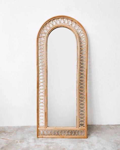 Bohemian Full Length Mirror, Full Length Rattan Mirror, Rattan Floor Mirror, Boho Standing Mirror, Bamboo Mirror Frame, Boho Mirror Decor, Design Exercises, Full Length Mirror In Bedroom, Mirror Drawing