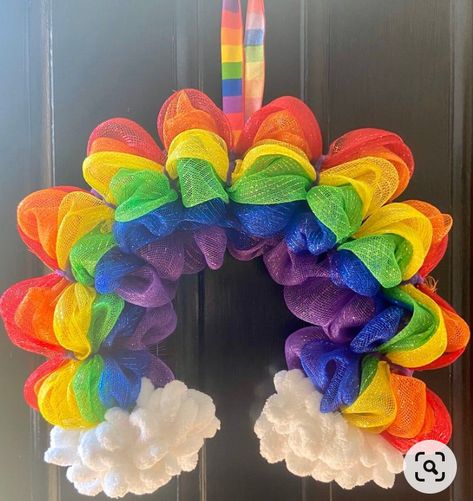 Another beautiful rainbow wreath found on Etsy. Rainbow Wreath Diy, Deco Mesh Crafts, Fall Mesh Wreaths, Deco Mesh Wreaths Tutorials, Rainbow Wreath, Deco Mesh Wreaths Diy, Mesh Wreath Tutorial, Easter Wreath Diy, Easter Spring Wreath