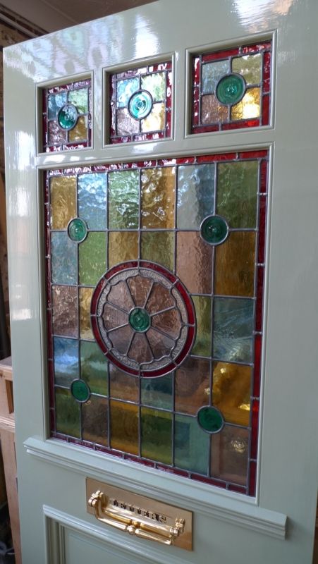 Stained Glass Kitchen Door, 1930s Stained Glass Door, Lead Light Front Door, Front Doors With Stained Glass Panels, Stained Glass Entry Door, Interior Stained Glass Doors, Art Deco Stained Glass Door, Antique Stained Glass Windows Victorian Front Doors, Stained Glass Windows In Homes Vintage