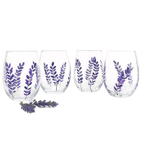 AmazonSmile: Purple Lavender Flower Stemless Wine Glasses, Spring Floral Wine Glasses, Hand Painted Set of 4, Mother's Day Gifts for Mom, 15 oz Stemless Wine Glasses: Handmade Spring Wine, Long Distance Relationship Gifts, Hand Painted Wine Glasses, Lavender Flower, Painting Glassware, Unique Mothers Day Gifts, Painted Wine Glasses, Wine Glass Set, Stemless Wine Glasses