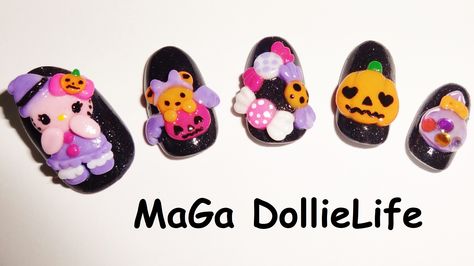 Some Halloween Hello Kitty Inspired 3D Nail Art :D Halloween Kawaii Nails, Gyaru Halloween, Halloween Hello Kitty, Kawaii Nails, Halloween Nail, 3d Nail, 3d Nail Art, Nail Art Inspiration, 3d Nails