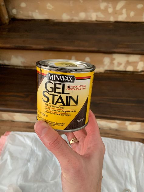 How To Restain Wood, Gel Stain Furniture, Gel Stain Kitchen Cabinets, Stain Over Paint, Refinish Stairs, Minwax Gel Stain, Wood Refinishing, Staining Furniture, Cabinet Top