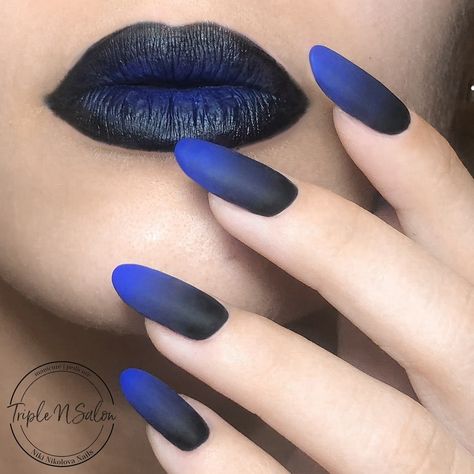 Black And Blue Nails, Blue Prom Nails, Blue Matte Nails, Black Ombre Nails, Nail 2023, Blue Ombre Nails, Dark Blue Nails, Mobile Nails, Fake Nails Designs