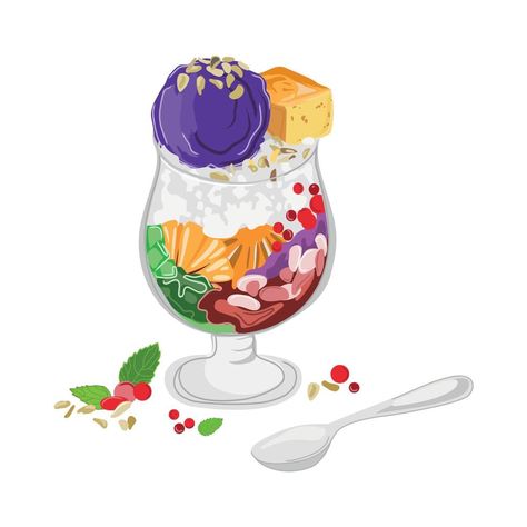 Filipino Food Drawing, Sweet Beans, Halo Drawings, Background Sweet, Ice Milk, Halo Halo, Drawing Cartoon, Sweet Food, Shaved Ice