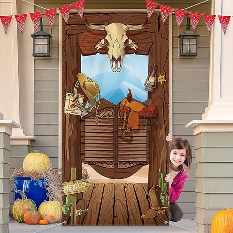 Amazon.com: Western Cowboy Door Cover Party Decoration, Western Birthday Party Supplies, Large Fabric Wild West House Barn Cowboy Door Sign Banner Backdrop Theme Party Favors, 70.7 x 35.4 Inch : Toys & Games Wild West House, Cowboy Door, Cowboy Theme Party, Western Birthday Party, Cowboy Design, Wild West Cowboys, Western Birthday, Western Theme Party, Western Parties