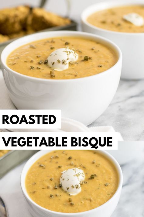 Vegetable Bisque, Roasted Veggie Soup, Puree Soup Recipes, Soup Benefits, Vegetable Puree Soup, Bisque Soup Recipes, Roasted Vegetable Soup, Broth Soup, Bisque Recipe