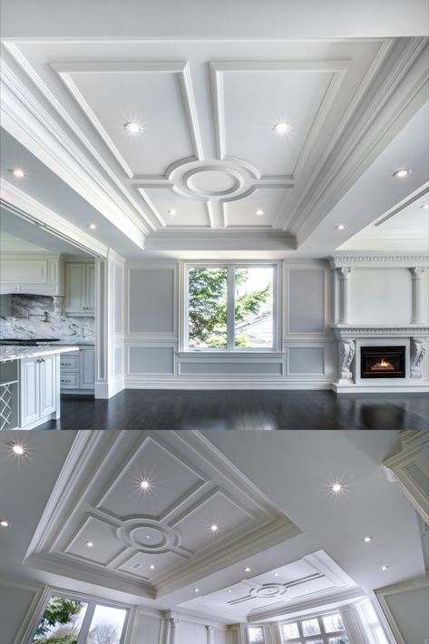 Foyer Coffered Ceiling, Plaster Molding Ceiling, Transitional Ceiling Design, Custom Ceiling Ideas, Plaster Board Ceiling Design, Ceiling Plaster Design, Gypsum Ceiling Design Bedroom Simple, Plaster Ceiling Design Modern, Moulding On Ceiling