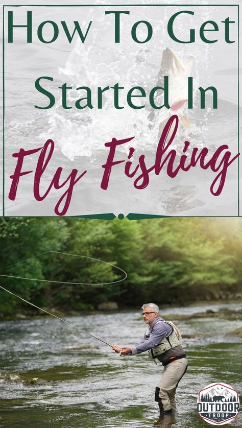 Fly fishing is a technique used for fishing that can be a little tricky (but fun!) to learn at first.  While you might want to jump right into all the details of fly fishing, the best way to get started is by learning the basics. Starting slow and working in each little bit of the process, will eventually help you to be a fly fishing pro! Click the link to get started!  #FlyFishing #OutdoorTroop #FlyFishingForBeginners #GettingStartedInFlyFishing #Fishing #BassFishing #TroutFishing Fly Fishing Knots, Fly Fishing For Beginners, Fishing Freshwater, Kayak Fishing Accessories, Fishing Basics, Fly Fishing Art, Fishing Tips And Tricks, Fly Casting, Fishing 101