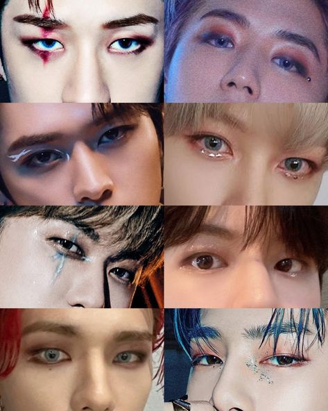 Stray kids really have the best makeup artist Skz Eye Makeup, Felix Makeup Looks, Straykids Eye Makeup, Skz Makeup Looks, Skz Makeup Inspired, Straykids Eyes, Stray Kids Makeup Inspired, Stray Kids Inspired Makeup, Straykids Makeup