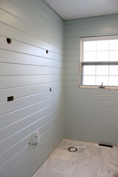 IMG_2505 Palladian Blue Bedrooms, Tongue And Groove Walls, Beadboard Bathroom, Palladian Blue, Tongue And Groove Ceiling, Plank Ceiling, Art Deco Interior Design, Plank Walls, Hall Bathroom