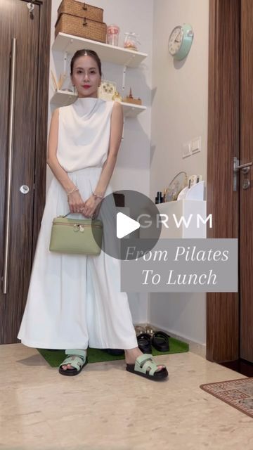 Regina Chow on Instagram: "GRWM - From Pilates to Lunch, featuring 2 of my favourite wardrobe workhorses in white, juxtaposed against a pop of green. 

Quality pieces like these are so versatile, they can be styled in multiple ways. They fare really well when it comes to price per wear hence the bulk of my wardrobe budget always goes to such pieces, especially if they hail from local brands that cater to Asian sizing. ♥️

Top: @theform_official 
Pants: @igcasia 
Bag: @oleada_official 
Shoes: @hermes 

#wardrobestaple #classicstyle #minimalism #capsulewardrobe #supportlocal #ingoodcompany #theform" Official Shoes, My Wardrobe, Chow Chow, Good Company, Capsule Wardrobe, My Favourite, Wardrobe Staples, Pilates, Classic Style