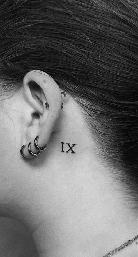 fine line tattoo, IX, 9, roman numeral tattoo, minimalist tattoo Behind The Ear Roman Numeral Tattoo, Roman Numeral 9 Tattoo, Roman Numerals Tattoo Behind Ear, 9 Roman Numeral Tattoo, Roman Numerals Neck Tattoo, Roman Numerals Behind Ear, 9 Roman Numeral, Roman Numeral 2 Tattoo, Roman Numeral Tattoo Behind Ear