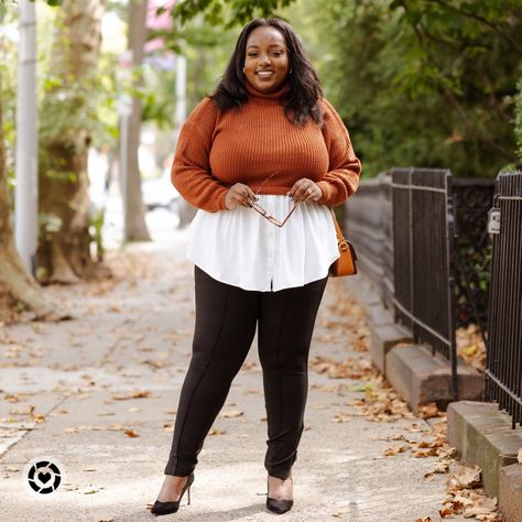 Plus Size Fall Outfit - 2 in 1 Sweater with button front detail. Moto ponte pants with side zipper. Suede pumps and leather crossbody Follow my shop @aspectsoftinsaye on the @shop.LTK app to shop this post and get my exclusive app-only content! #liketkit #LTKSeasonal #LTKplussize #LTKstyletip @shop.ltk https://liketk.it/4iJXE Plus Size Crop Sweater Outfit, Plus Size Fall Sweater Outfits, Sweater Over Button Up Outfit, Fall Plus Size Outfits For Work, Plus Size Sweater Outfits, Crop Sweater Outfit, Tan Sweater Outfit, Cropped Sweater Outfit, Wine Tasting Outfit