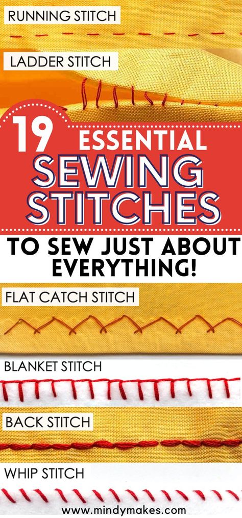 Types Of Stitches Sewing, Hand Sewing Stitches, Sewing Stitches By Hand, Stitches Sewing, Hand Stitching Techniques, Teaching Sewing, Invisible Stitch, Hand Sewing Projects, Sewing Machine Projects