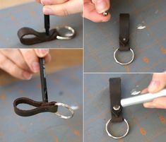 Leather Keyring Diy, Key Fob Diy, Diy Leather Keychain, Leather Keychain Diy, Key Fobs Diy, Leather Accessories Diy, Faux Leather Crafts, Leather Bookmarks, How To Make Leather